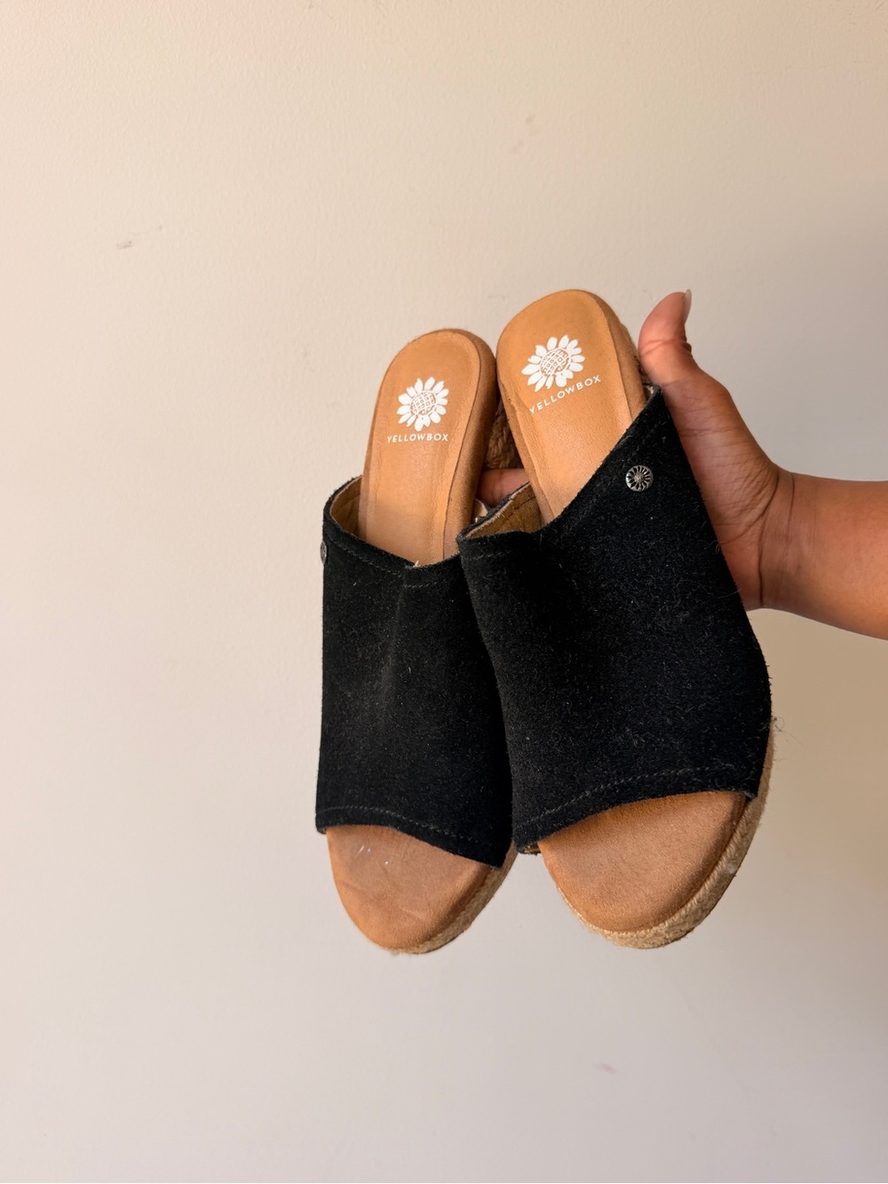 Yellow Box Black Suede Open-Toe Mules